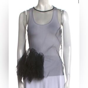 Dries Van Noten black mesh organza black sleeveless blouse flower Small